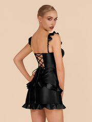 Black - Sweetheart Satin Ruffles Short Homecoming & Cocktail Dresses