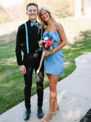 Blue - Sheath Strapless Short Homecoming Dresses With Bow