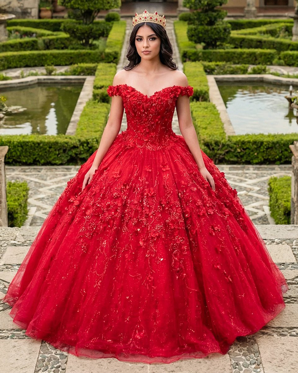 Ball Gown Lace Off-the-Shoulder Red Quinceanera Dress