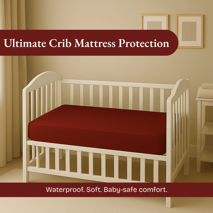 Maroon Waterproof  Crib Mattress Protector Sheet