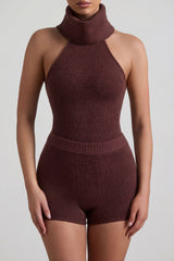 Ribbed-Knit Shorts in Espresso