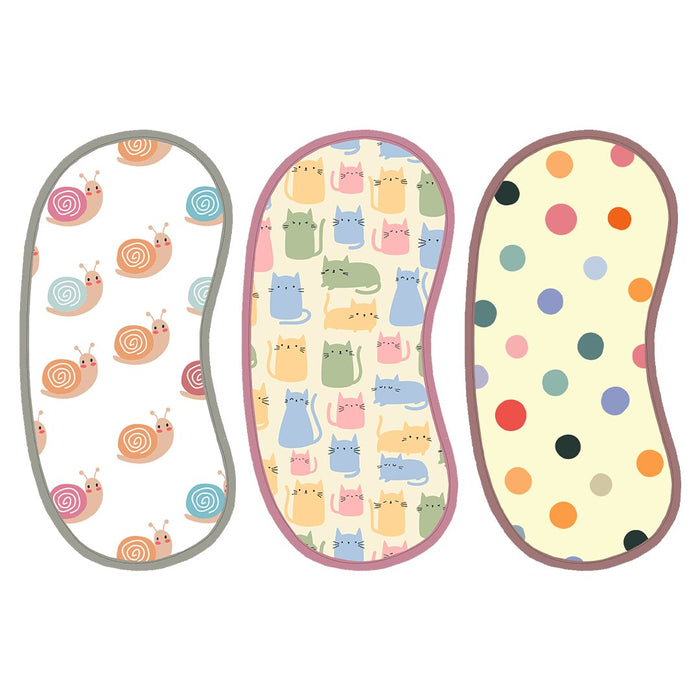 Polka Dots, Snail & Cat Print Burp Sheet Large (Pack of 3)