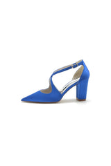 Black Satin Pump with Cross-Strap Design
