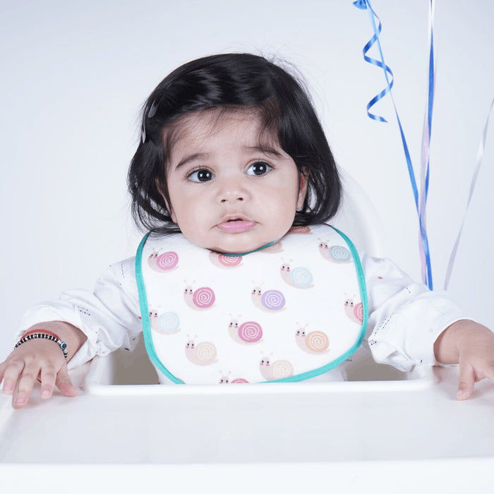 Happy Matty Snail Print Baby Bibs for playing