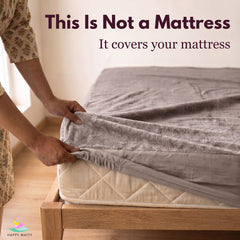 Happy Matty Grey Waterproof Terry Cotton Mattress Protector – Breathable, Fitted & Machine Washable Mattress Cover